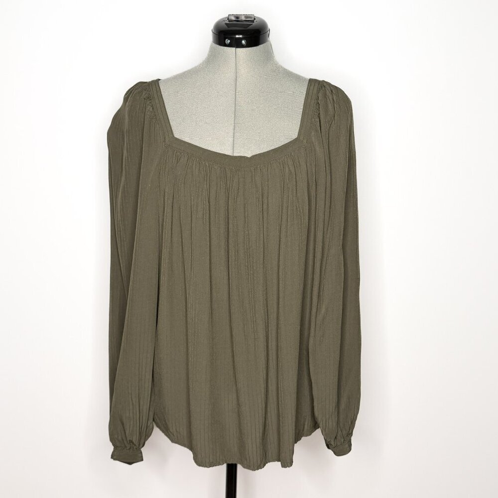 A New Day Sage Olive Square Neck Puff Sleeve Top - Size Extra Large